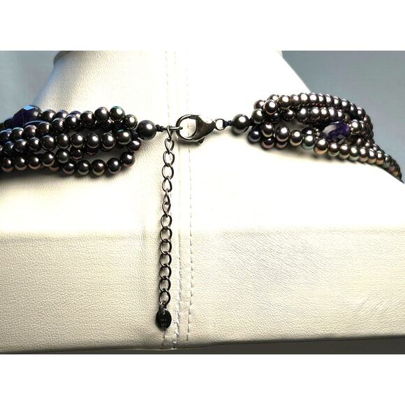 Lucas Lameth 925 Multistrand Purple Freshwater Pearl Amethyst Necklace 114 grams - Picture 8 of 10